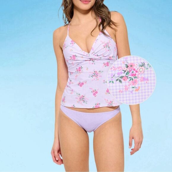 Decree Textured Floral Tankini Swimsuit Top Juniors Size X-large XL Purple - Picture 2 of 3
